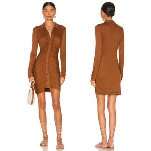 L*Space Womens Scarlett Dress Ruched Bodycon Mini Spice Bronze Shimmer Sz Medium